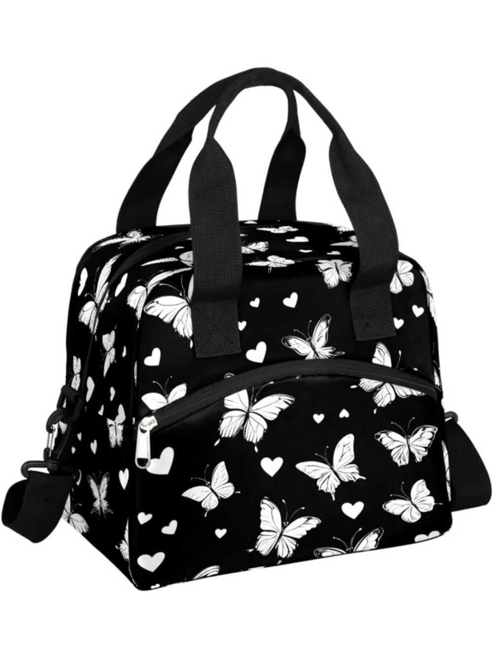 Insulated Butterfly Hearts Lunch Tote Bag - Reusable Cooler for Women & Kids
